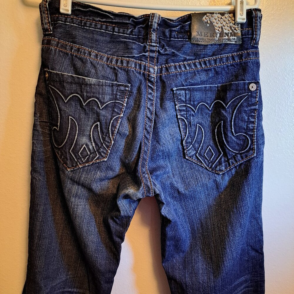 Mek Denim Moscow Slim Boot Distressed Jeans W/ Embroidered Pockets&Button Fly